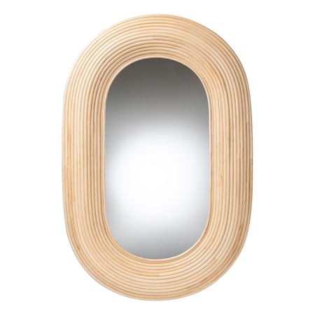 Bali & Pari Drucilla Modern Bohemian Natural Brown Rattan Oval Accent Wall Mirror 242-13557-ZORO